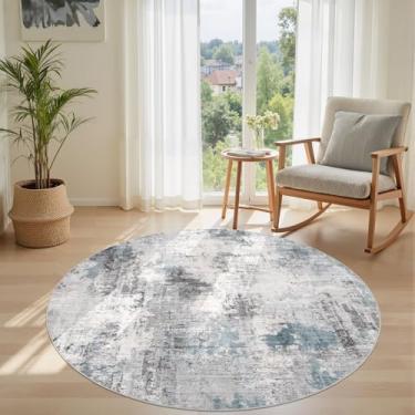 Imagem de TARANCH Tapete lavável redondo 1,8 m: Tapete moderno abstrato neutro macio para entrada porta da frente cozinha banheiro quarto - cinza azul