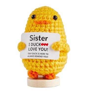 Imagem de Eclatienne I Ducking Love You Sister – Funny Crochet Duck Gift for Sister – Handmade Plush with Message Card – Birthday Gift for Sister or Just Because – Cute Sister Gifts from Sisters