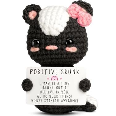 Imagem de Crochet Positive Skunk Emotional Gifts for Women – Cute Tiny Handmade Knitted Plush with Motivational Card – Graduation Birthday Presents for Students, Friends, Coworkers, Daughter, Son Skunk Décor