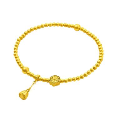 Imagem de Pulseira de pérolas de lótus banhada a ouro para mulheres com pingente divertido