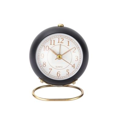 Imagem de Despertador Vintage redondo analógico preto/dourado de metal 10x8cm