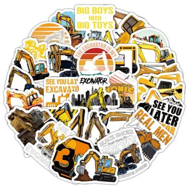 Imagem de Tema de escavadeira de adesivos para crianças e adolescentes à prova d`água x60