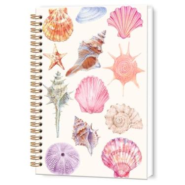 Imagem de TWRVI Caderno espiral rosa para praia, estrela-do-mar, estrela-do-mar, estética universitária, para material de escritório escolar, cadernos oceânicos, diário de 14 x 21 cm, 164 páginas