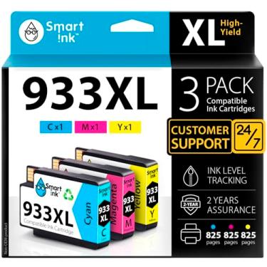 Imagem de Cartucho de tinta compatível com Smart Ink de substituição para HP 932XL 933XL 932 XL 933 Conjunto de alto rendimento (Cyan, Magenta, amarelo, pacote com 3) para usar com Officejet 6100 6600 6700 7110 7510 7610 7612 7620