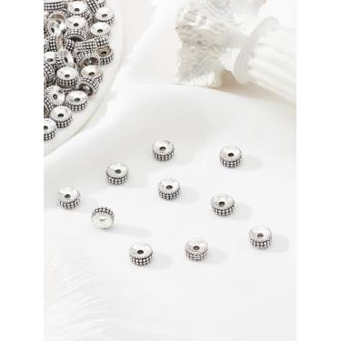 Imagem de 100 peças de contas espaçadoras de liga de estilo tibetano, contas soltas redondas redondas de prata antiga, berloque de fabricação de joias em massa para colar, pulseira, brinco e artesanato DIY, 7,5