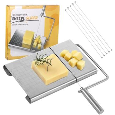 Imagem de Cortador de queijo de aço inoxidável com 5 fios de substituição com base antiderrapante, ideal para charcutaria, casa e restaurante