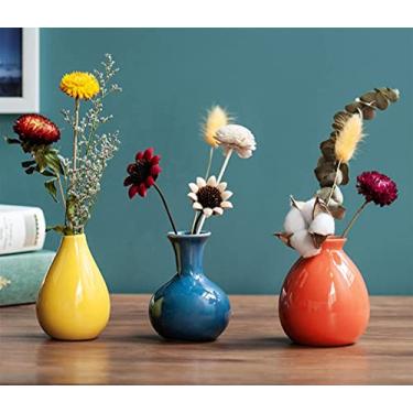 Imagem de EWEIGEER Vasos de flores coloridas de cerâmica para decoração de estante de mesa de casa, casa de fazenda moderna, vaso pequeno, conjunto de 3