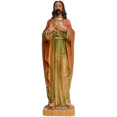 Imagem de XXLTY Estátua requintada de Jesus de madeira maciça pintada à mão para devoção espiritual decoração de casa objetos de igreja católica