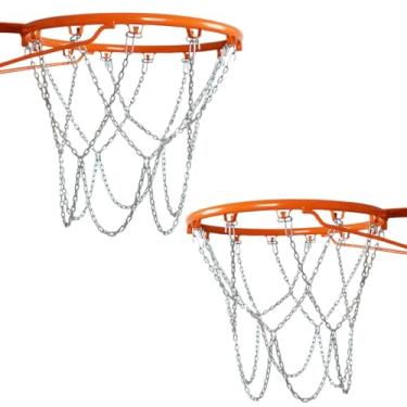 Imagem de Pacote com 2 redes de basquete de metal, redes de corrente de aço galvanizado com 12 ganchos para aros padrão interno/externo