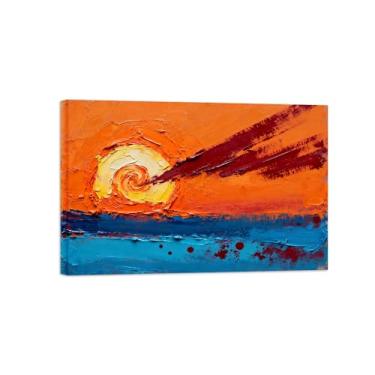 Imagem de Pintura abstrata texturizada sol praia No.2 Impressões artísticas em tela paisagem em tons de azul laranja decoração moderna 70x105cm27x41in