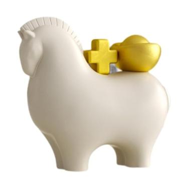 Imagem de Ioensy Estatueta de cavalo em resina, rica em significado Feng Shui, ideal para quarto de hóspedes, Branco