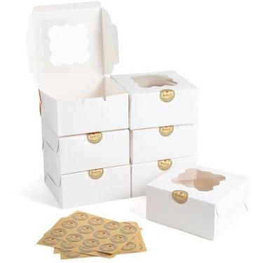 Imagem de Pacote com 50 caixas de padaria de janela transparente, 15 x 15 x 7 cm mini caixas de papel para bolos, biscoitos e guloseimas