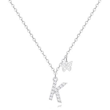 Imagem de Colar delicado com inicial e pingente de borboleta, banhado a ouro 14K, zircônia cúbica, letras, delicados, presentes de aniversário para mulheres, Letter B, Platina, Sem Pedra Preciosa