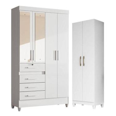 Imagem de Guarda Roupa Infantil Sobral Com Espelho E Armário Multiuso New íris Branco Brilho - Moval
