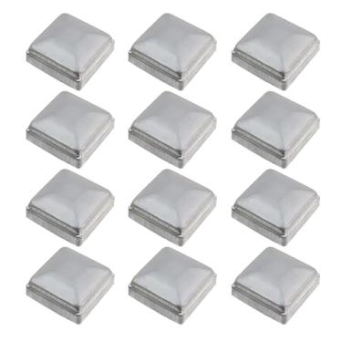 Imagem de Nicerity Tampas de poste de aço prensado em prata de 7,6 cm x 7,6 cm, capa superior de poste resistente para caixas de correio de madeira ao ar livre Deck Lamp Post Railing (pacote com 12)