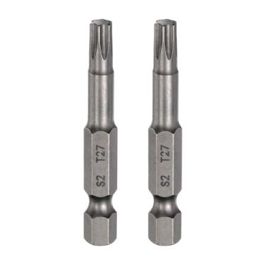 Imagem de HARFINGTON 2 peças de chave de fenda Torx T27, haste sextavada de 6 pontas, ponta magnética sem furo, à prova de adulteração, chave de fenda estrela de 6 pontas, chaves de fenda industriais de aço S2