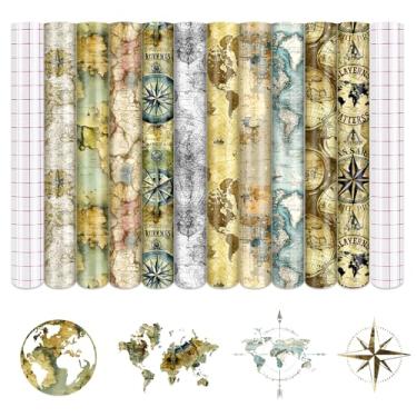 Imagem de Tintnut Vinil permanente com estampa de mapa retrô - 10 folhas 30,5 x 25,4 cm estilo retrô vinil adesivo permanente para máquina de corte, folhas à prova d'água para decoração de casa autoadesivo