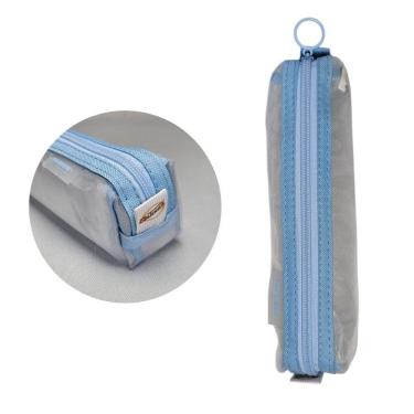 Imagem de Estojo Transparente Azul Claro Premium Escolar Organizador Masculino Menino Menina Volta as Aulas