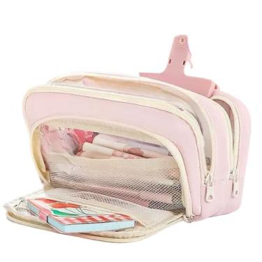 Imagem de Estojos com compartimentos，Estojos de grande capacidade，Estojo Escolar De Lápis De Papelaria Armazenamento Portátil De Grande Capacidade(Rosa)