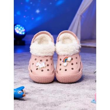 Imagem de Pantufas infantis de inverno com sapatos que brilham no escuro com forro de lã e fundo macio perfeitos para presentes de Natal e aniversário, rosa, 8.5 Toddler
