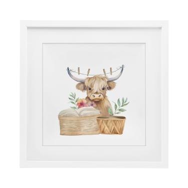 Imagem de Stupell Industries Impressão emoldurada branca de gado bebê dia lavanderia sob vidro, design por Kim Allen, 40,6 x 40,6 cm