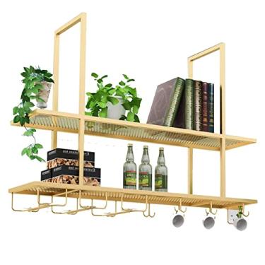 Imagem de Prateleiras de vinho de teto, suporte de garrafa de vinho, prateleira de metal de ferro para copos de vinho, taças de taça, prateleira, decoração de cozinha, restaurante, bar, cozinha, prateleira