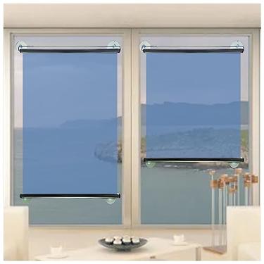 Imagem de 2 peças de persianas blackout com ventosas, espelho unidirecional e persianas transparentes, cortina de cobertura de janela portátil temporária, controle de calor com bloqueio solar (azul - 25 x 59