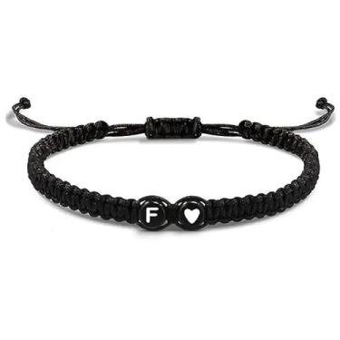 Imagem de Pulseira com inicial para mulheres, joias da amizade, corda trançada preta, cordão ajustável, coração, charme, presente de casal, Medium, Latão, Sem Pedra Preciosa