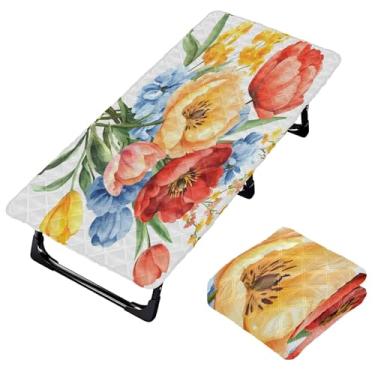 Imagem de Burbuja Lençol de berço para buquê floral em aquarela para crianças, lençol de cochilo acolchoado portátil com faixa elástica para meninas e meninos, lavável na máquina, 63,5 x 127 cm