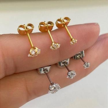 Imagem de Brincos de Aço Cirúrgico Dourados com Zircônia em Formato de Estrela -