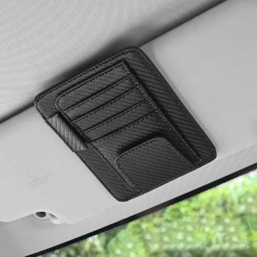 Imagem de Pequeno organizador de viseira de sol de couro para carro, suporte de óculos de sol e organizador de bolso de armazenamento de documentos, universal para carros, caminhões, SUVs