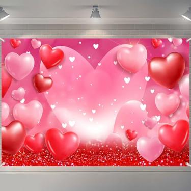 Imagem de Pano de fundo para fotografia de Dia dos Namorados 182 x 111 cm - Pano de fundo romântico rosa e vermelho com balão para decoração de festa dos namorados