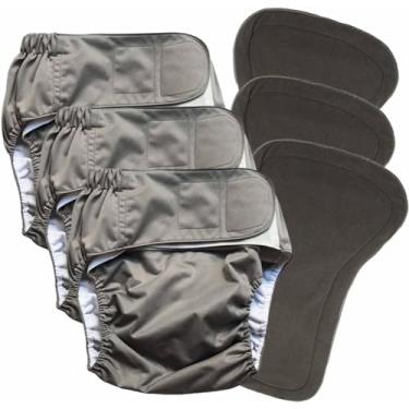 Imagem de Lmaray Pacote Com 3 Fraldas De Pano Para Adultos Absorventes Grandes, Tpu Reutilizáveis, Laváveis E Proteção Incontinência, Homens Ou Mulheres, Idosos, Cintura 35,4-47,2 Pol. (C)