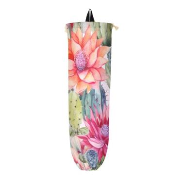 Imagem de Aquarela floral com cacto, 2 unidades, dispensador de sacolas de supermercado, organizadores de sacolas plásticas, suporte de saco plástico para cozinha