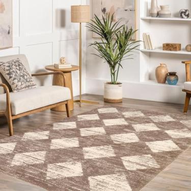 Imagem de Spxxm Tapete quadriculado 12 x 18 cm para sala de estar, tapete de diamante moderno bege, lavável, antiderrapante, ultramacio, tapete de pelo baixo para quarto, berçário, sala de estar