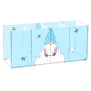 Imagem de TSENQUE Lindo porta-lápis de mesa, gnomos caprichosos, nuvens, azul celeste, copo de acrílico, organizador de canetas, organizador artístico, organizador de arte, organizador personalizado, decoração