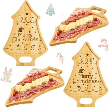 Imagem de Covzoe Conjunto de 2 tábuas de charcutaria de bambu, tábua de cortar em forma de árvore de Natal com alça, tábua de queijo, bandeja de servir para lanches, legumes, salada de frutas, presentes de