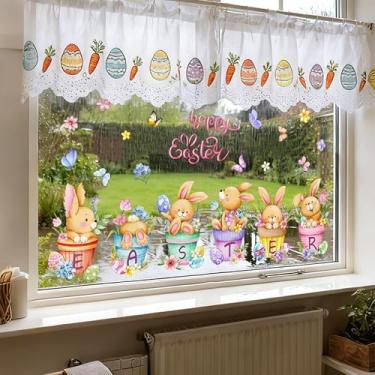 Imagem de Adesivos de janela de ovo de coelhinho da páscoa adesivos estáticos removíveis para janela dupla face adesivos de vidro DIY desenho animado coelho primavera festa decalques para casa sala de aula