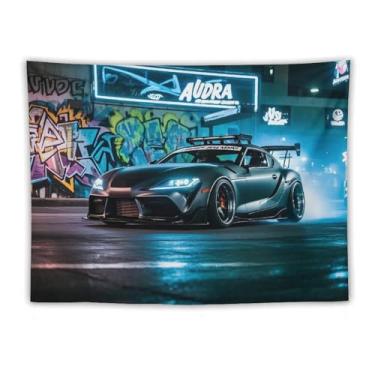 Imagem de HouLaiZhe JDM Tapeçaria de carro Street Drift Sup Jdm carro fumaça parede quarto decoração de casa tapeçarias estética piquenique decoração de parede arte de parede para dormitório sala de estar 152.4