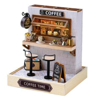 Imagem de Dollhouse Kisoy DIY Miniature com kit de móveis Coffee Time