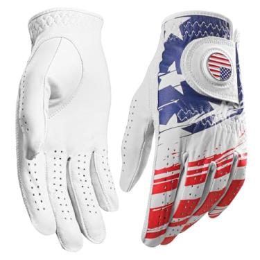 Imagem de Luvas de golfe masculinas cabretta de couro premium 1 pacote com 2 marcadores de bola, luva de golfe masculina para destros mão esquerda para todos os climas, tamanho pequeno, médio ML grande GG