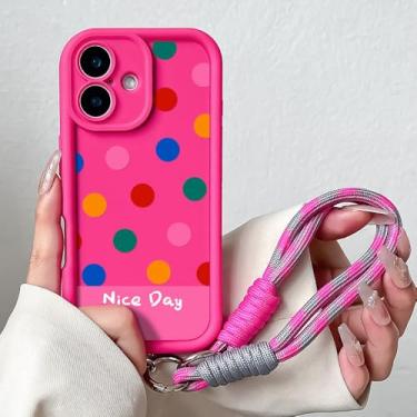 Imagem de Capa para iPhone 16 16E 15 14 13 12 11 Pro MAX XS Max XR 7 8 Plus, colorida, macia, em TPU, com cordão, protetora para celular, J81, rosa, SS, para iPhone 13 Plus