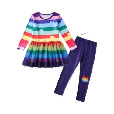 Imagem de Conjunto De Camiseta Listrada Preta E Branca Para Crianças Com Saia E 