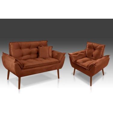 Imagem de Kit 01 Namoradeira + 01 Poltrona Opala + 02 Almofadas Suede Terracota 