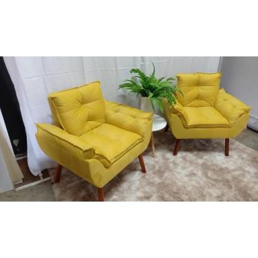 Imagem de Kit 02 Poltrona Opala Com fibra Siliconada Suede Amarelo- Casa da Polt