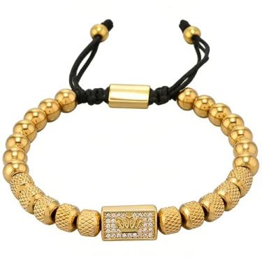 Imagem de Pulseira de corda trançada ajustável com contas de aço inoxidável e motivo de coroa – Presente para namorado, pai ou amigo, Medium, Aço inoxidável, Sem Pedra Preciosa