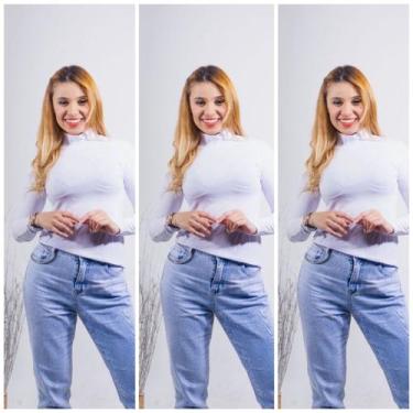Imagem de Kit 3 blusa feminina gola alta de manga longa - GK TODA BELA, Branco, 