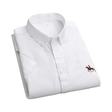 Imagem de Camisa Oxford Masculina De Manga Curta Em Algodão Puro Listrada Sólida