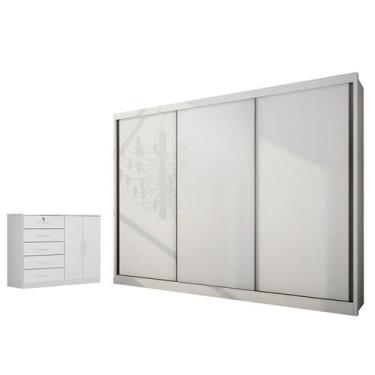 Imagem de Guarda Roupa Casal Londres e Cômoda Seul Neve - Novo Horizonte