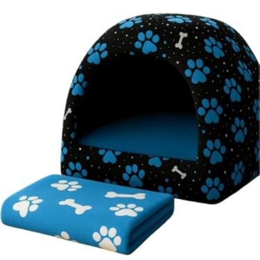 Imagem de Cama pra Cachorro e Gato Casinha Toca Iglu P a G + Almofada e Manta(Azul + Manta,G)